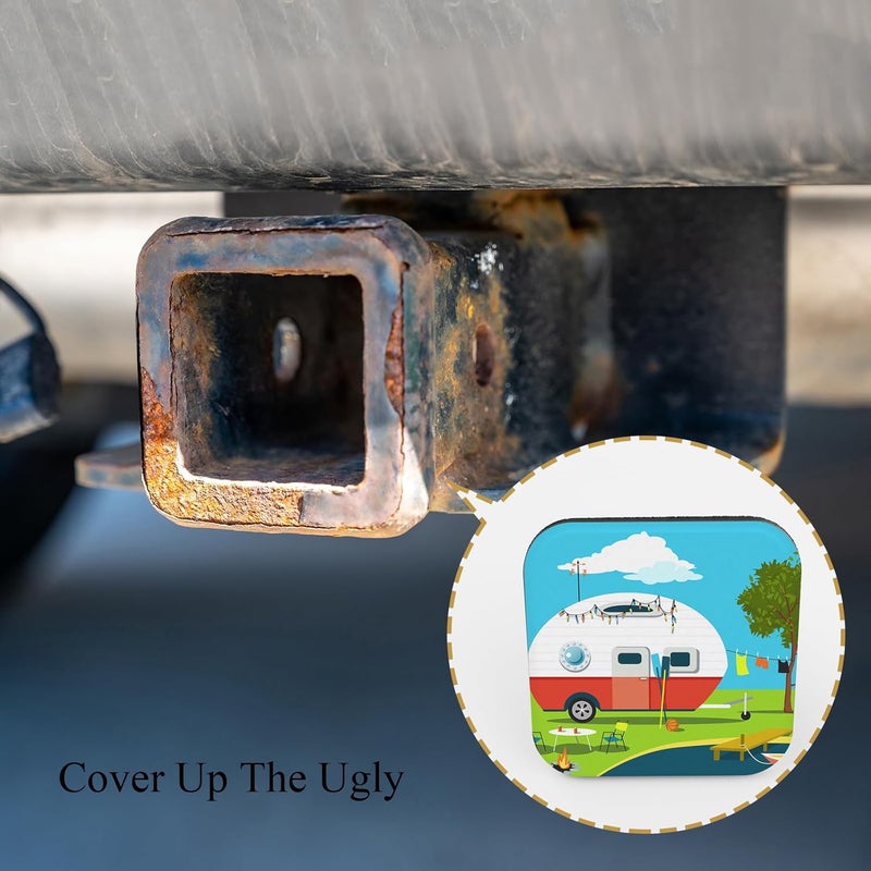 Tnomchey Camping 2 Receiver Hitch Cover Car Boat Relax Fishing Travel Fire Tree Nature Sky Cloud Soft Rubber Protects Hitch Tube Rear Trailer Hitch Cover Universal Fits 2" Receivers for Men Women - Image 4